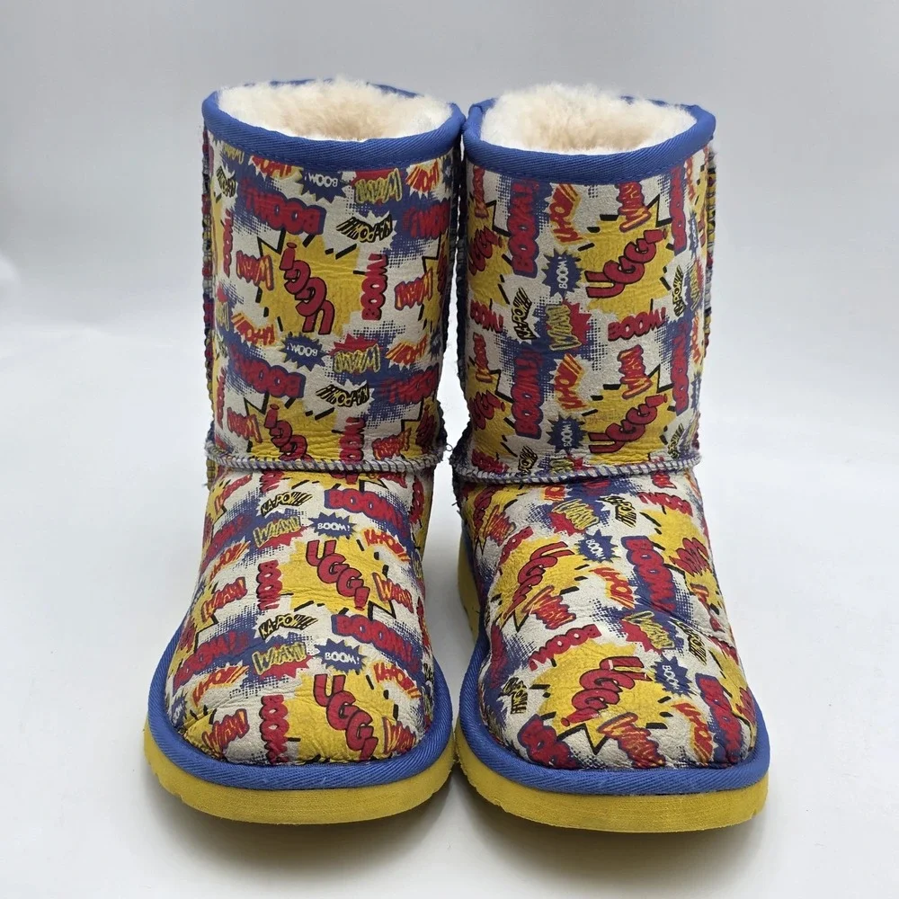 UGG Kids Classic Shearling Leather Boots Limited Edition Comic Book Print 4 34